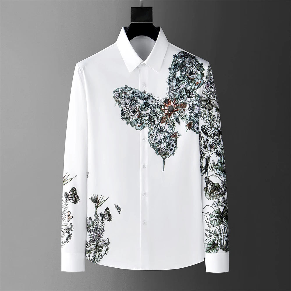 2025 Autumn And Summer Fashion Shirts Floral Button Black White Shirts Casual Menswear Clothing Shirts Social Party Luxury New