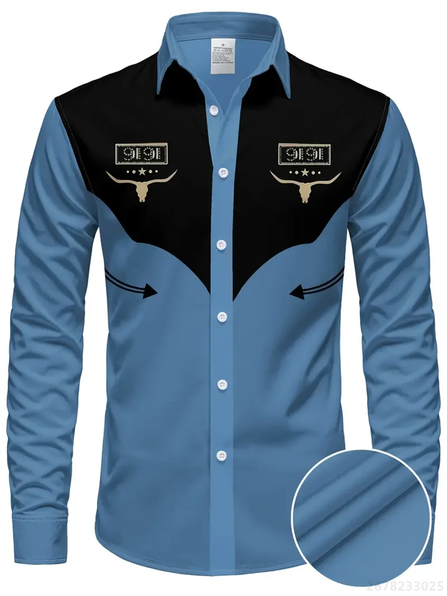 Men's shirt long sleeve shirt, casual retro striped denim style fashion design long men's top, casual breathable button style