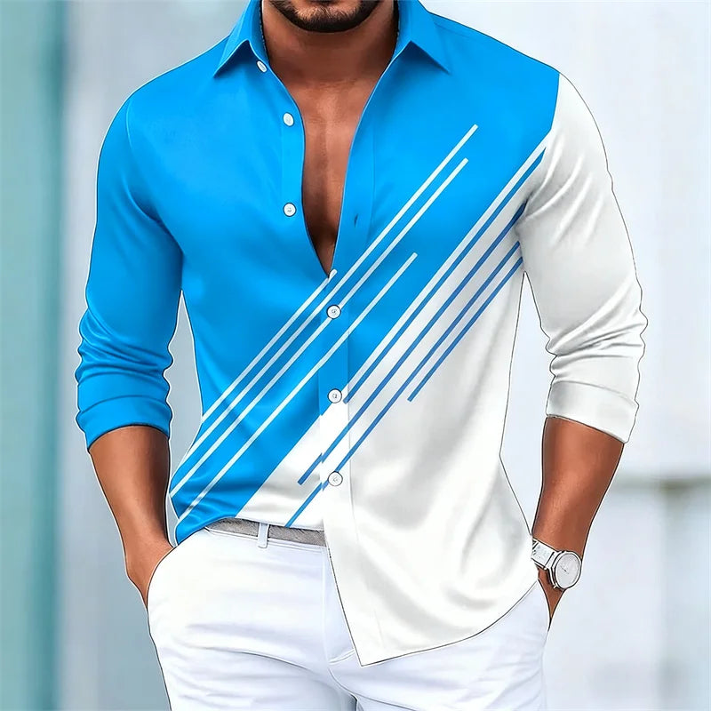 Men's stylish contrasting striped long-sleeved shirt, European and American style slim-fit casual shirt, 15 colors available