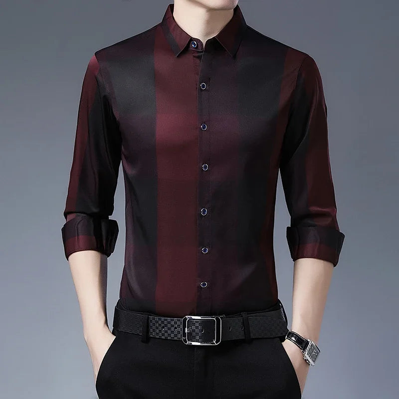 New Men's Casual Printed Long Sleeved Lapel Shirt for Spring and Autumn Fashion Comfortable Wrinkle Free Top Without Ironing