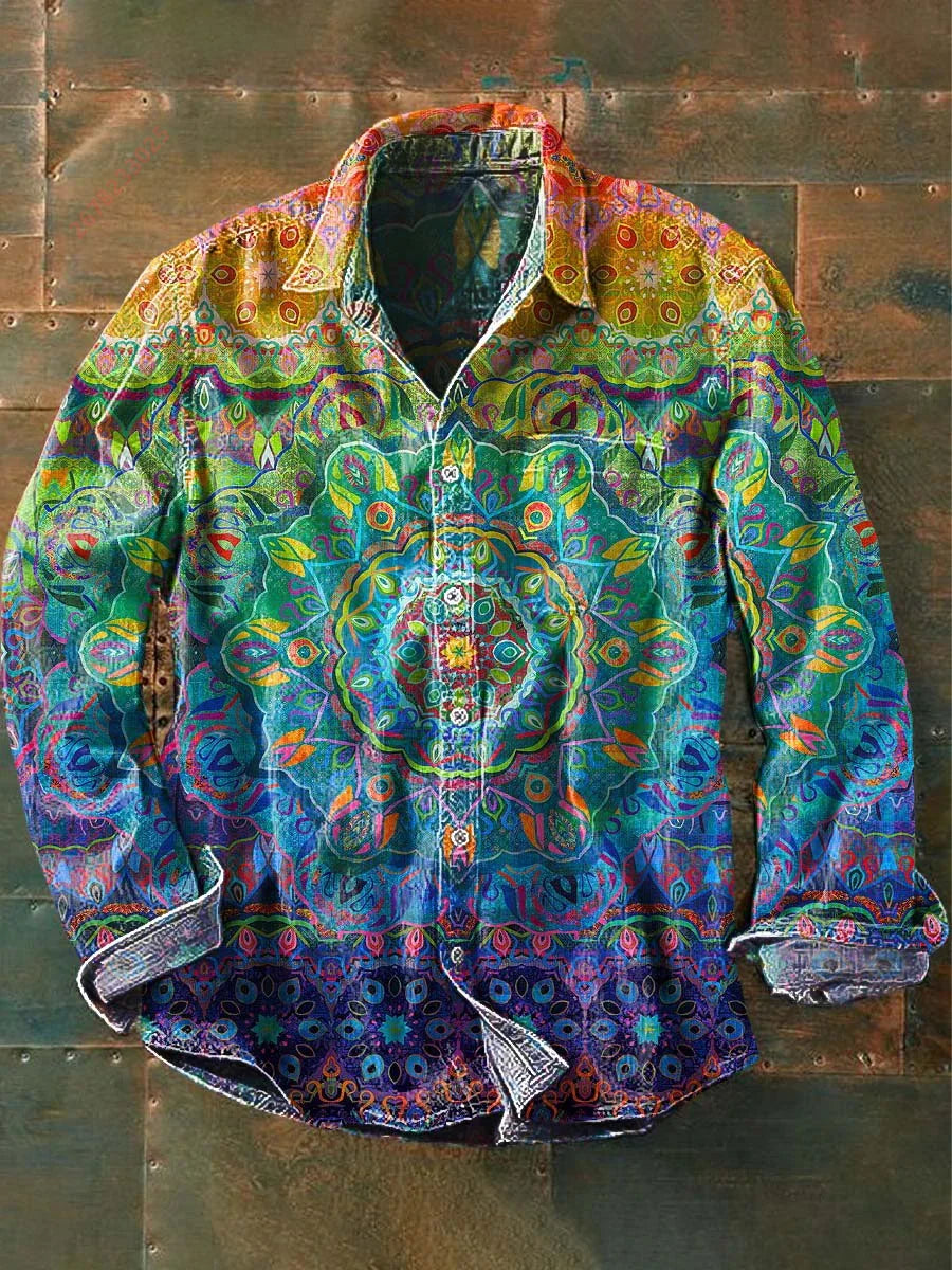 2026 New Retro Graffiti Sunflower Print Long-Sleeve Shirt, European and American Style Casual Fashion Top, Sizes XS-6XL
