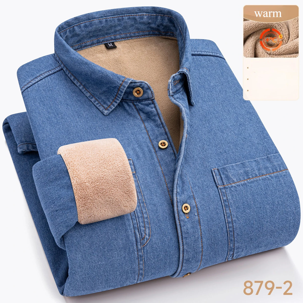 New in shirt Winter Thick Warm cowboy long sleeve shirts for men slim fit casual single pocket tops linen cotton elegant clothes