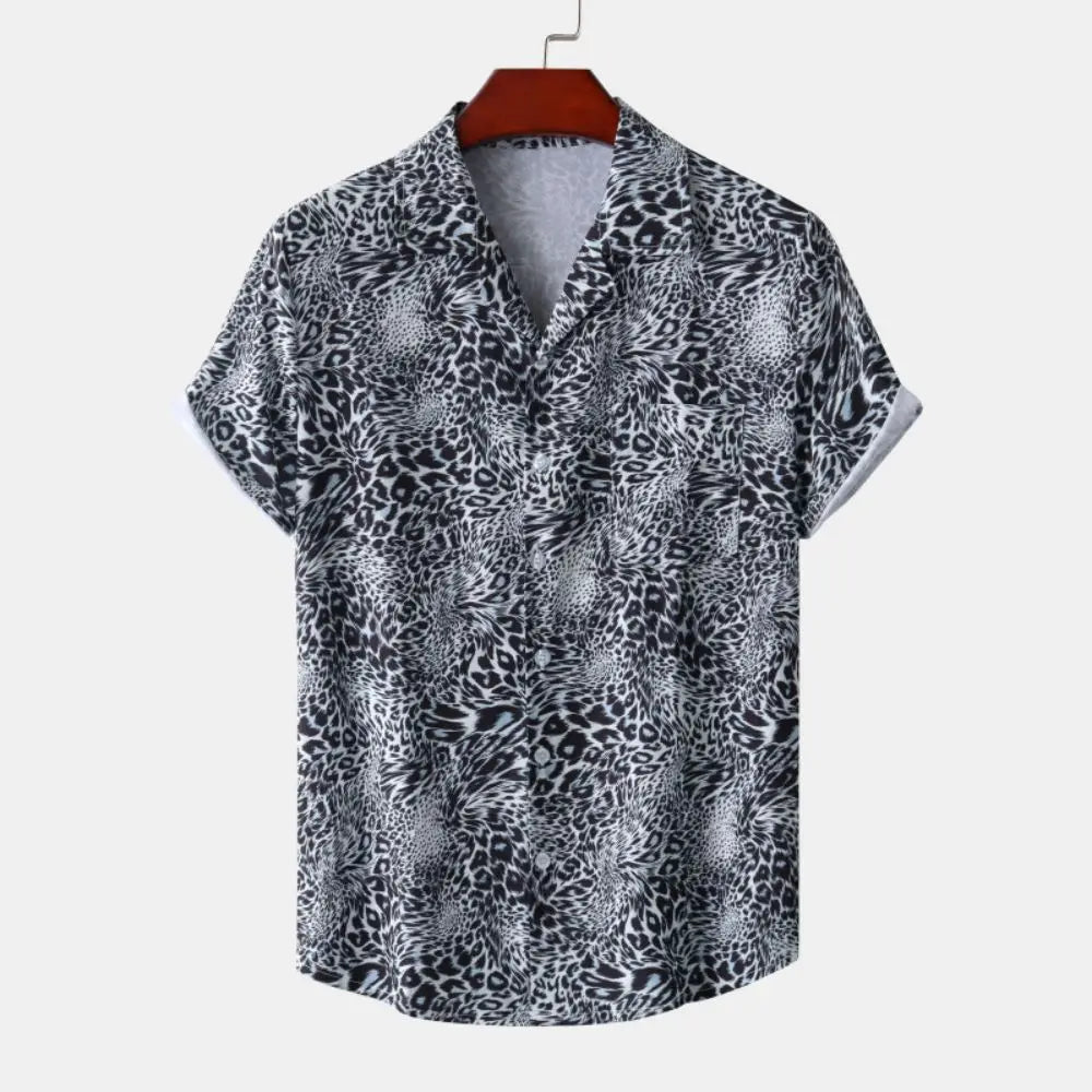 Fashion Leopard Men's Short Sleeve Shirt Oversize Loose Fit Stylish Shirt for Men Lapel Trend Casual Button Up Men's Clothing
