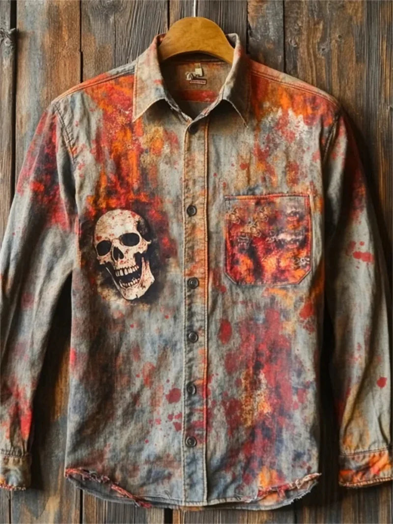 New Men's Long Sleeve Shirt 3D Across Flower Print Long Sleeve Casual Shirt Linen Fashion Lapel Button Shirt Top