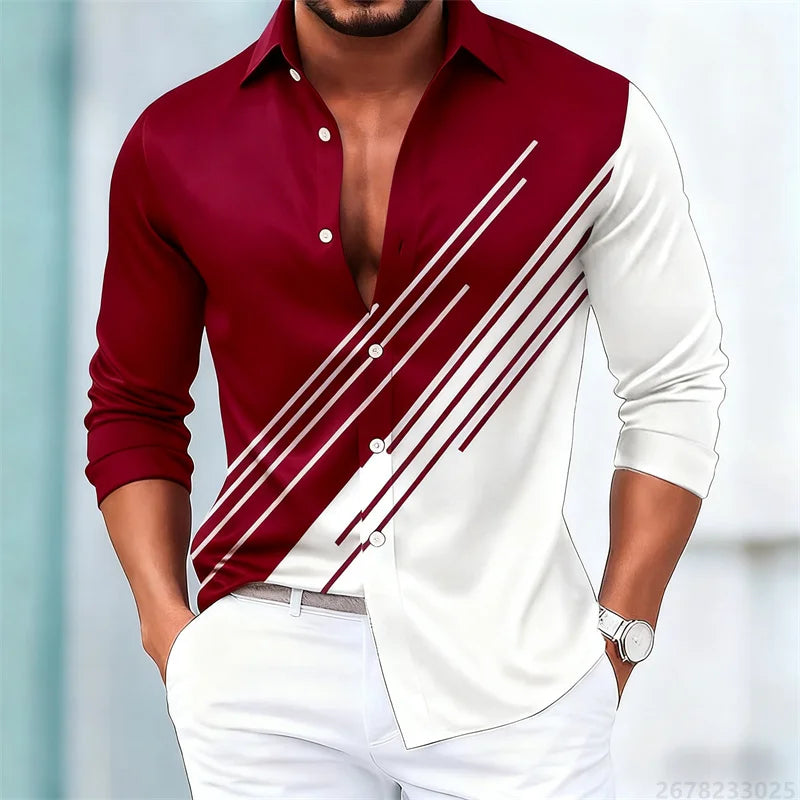 Men's stylish contrasting striped long-sleeved shirt, European and American style slim-fit casual shirt, 15 colors available