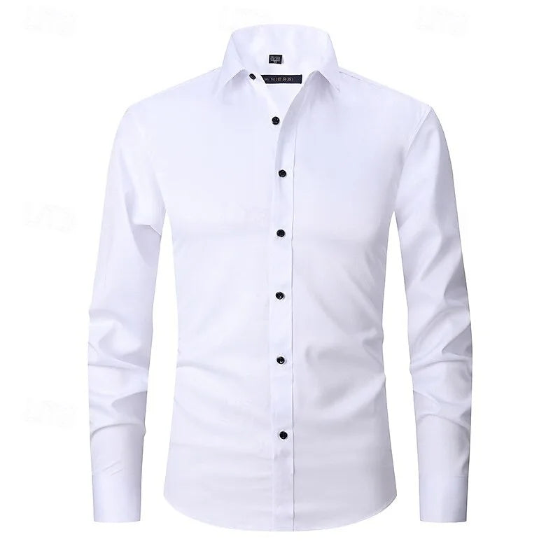 New Men's Casual Long Sleeved Shirt with Four Season Polka Dot Business Casual White Shirt, Best-Selling Top