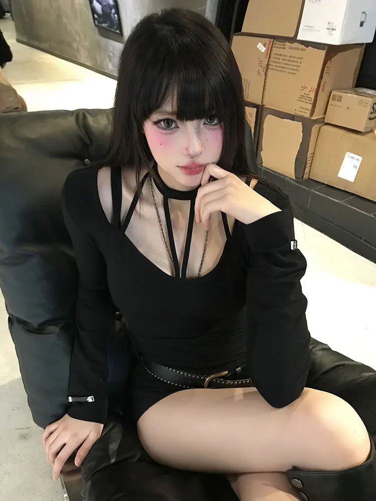Seeslim Black Sexy Romper For Women One Pieces Slim Bodysuit Women Clothes Long Sleeve Autumn Tops 2000s Y2k Playsuits Chic