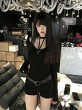 Seeslim Black Sexy Romper For Women One Pieces Slim Bodysuit Women Clothes Long Sleeve Autumn Tops 2000s Y2k Playsuits Chic
