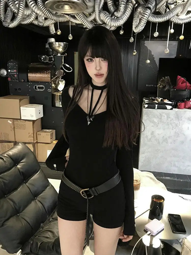 Seeslim Black Sexy Romper For Women One Pieces Slim Bodysuit Women Clothes Long Sleeve Autumn Tops 2000s Y2k Playsuits Chic