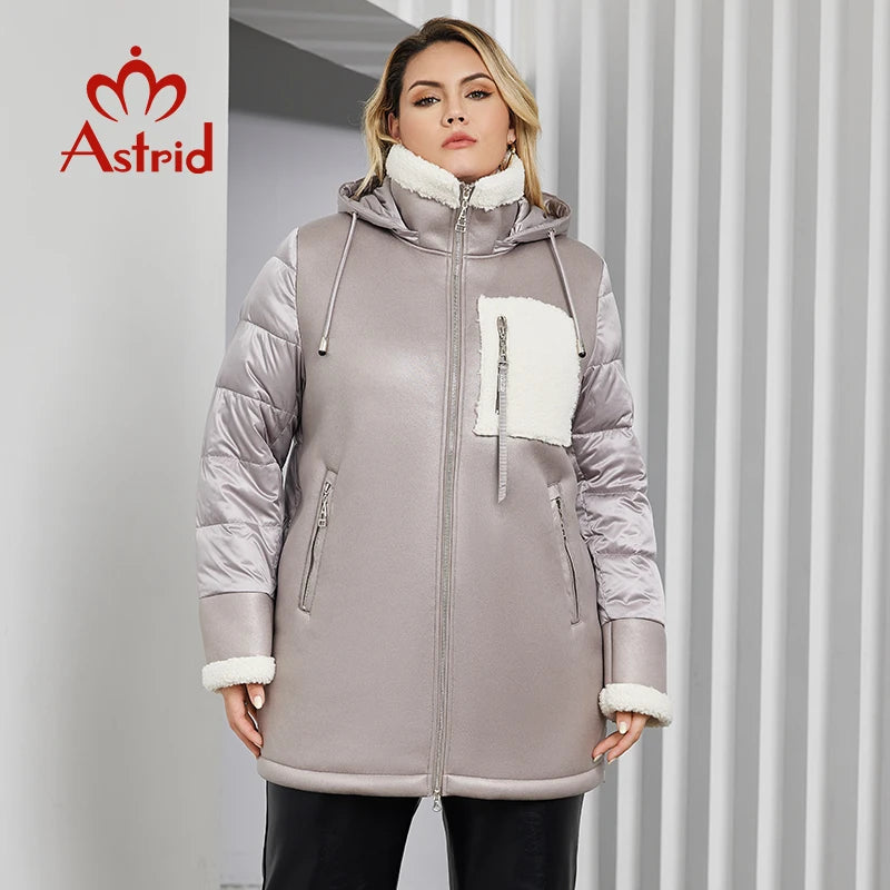 Astrid Women's Winter Jacket 2023 Plus Size Long Bio Down Jackets Stitching Design Thick Fleece Hooded Quilted Coat Women Parka