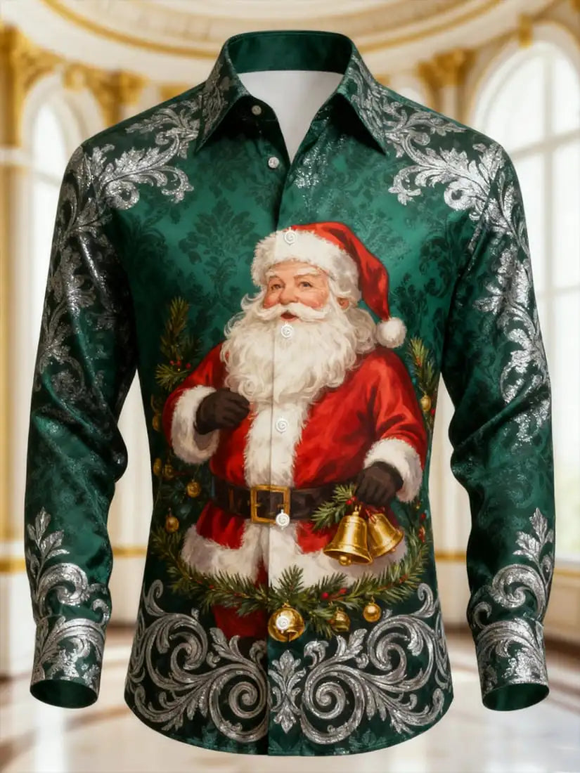 2025 Christmas Men's 3D Printed Santa Claus Casual Long Seelve Shirts Fashion Men's Dress Shirts Fall Clothing For Old Mans