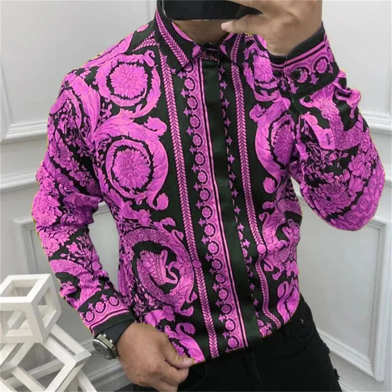 Men's Button Long Sleeve Shirt Fashion Soft Slim Fit Casual Top Hawaiian Luxury Party Men's Shirt Plus Size 6XL