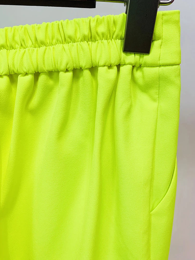 HIGH STREET Newest 2026 Designer Fashion Trousers Women‘s Hot Fluorescein Yellow Pencil Pants