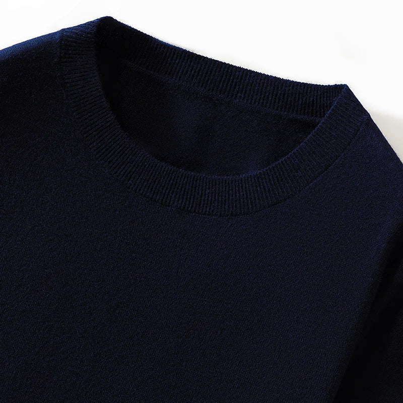 100% Pure Merino Wool Sweater Men's Round Collar Pullover Spring Autumn New Business Knitted Tops Casual Large Size Men's Shirt