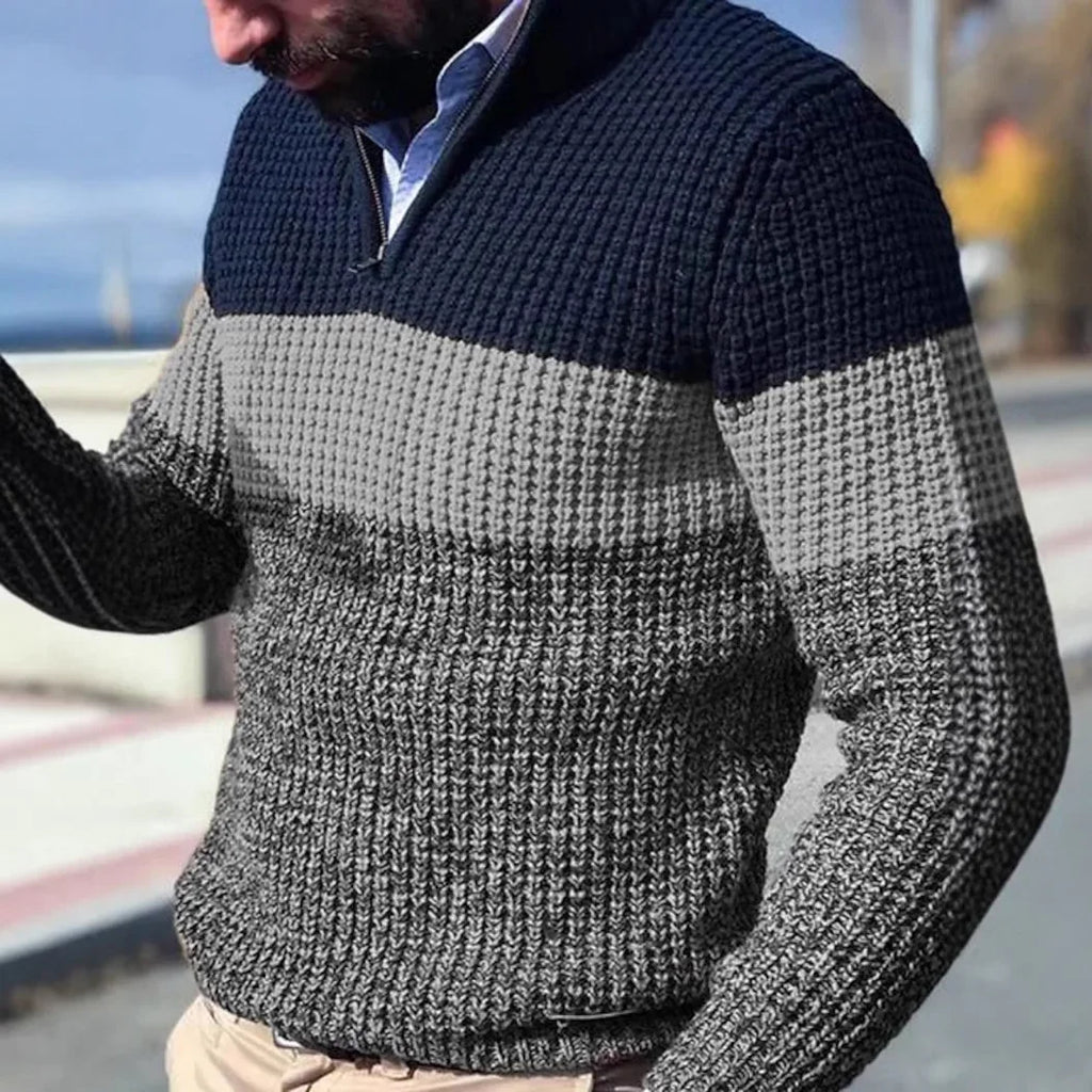 Pullovers Men Knitted Tops Zipper Turn Down Collar Full Sleeve Slim Fit Polo Sweaters Casual Regular Knit Splice Autumn Winter