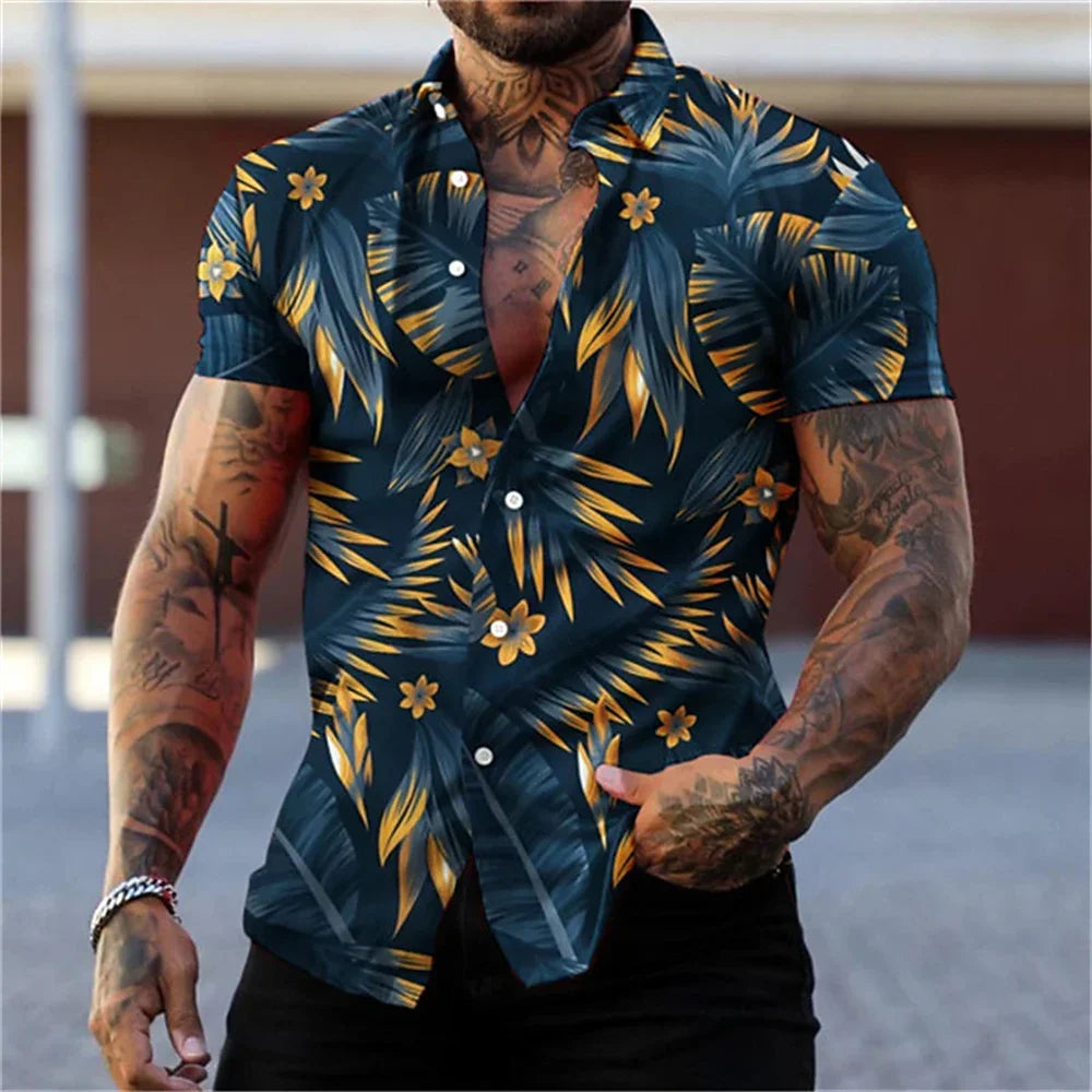 2024 Summer Hawaiian Men's Casual Printed Shirts Street Fashion Short Sleeves Flip Collar Button Comfortable Fabric Clothing