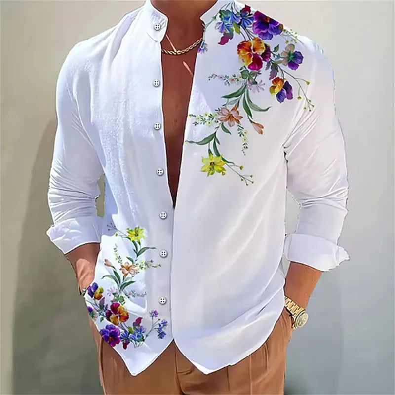 Men's long sleeve shirt High quality 3D printed shirt, floral pattern, spring and autumn, casual and stylish, comfortable fabric