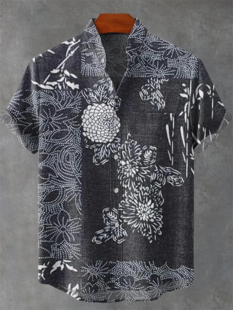 Men's New Short Sleeve Shirt 3D Geometric Pattern Printed Fashionable Casual Street And Outdoor Shirt Linen Shirt
