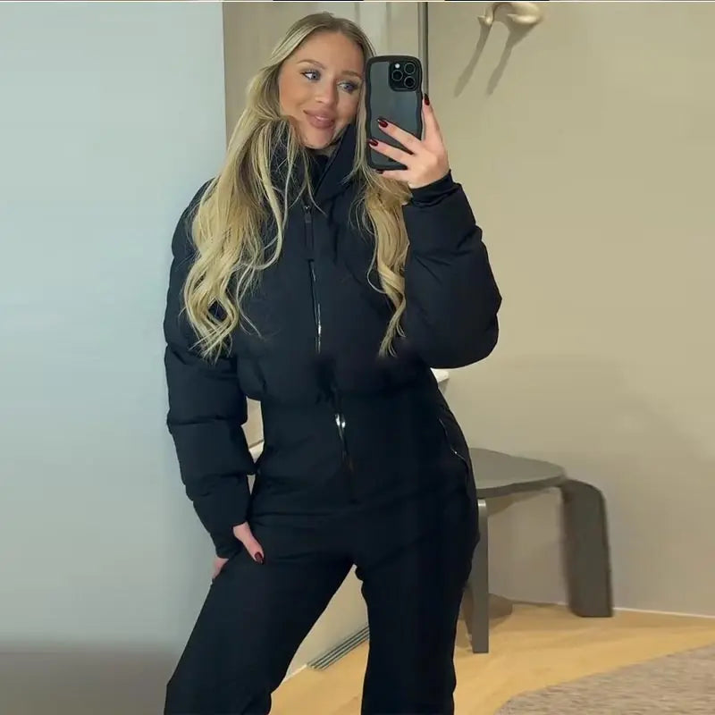 Fashion Women's Jumpsuit Stand Collar Full Sleeve Slim Solid Female Set 2026 Sping Winter Chic Casual Thick Cozy Lady Ski Suit