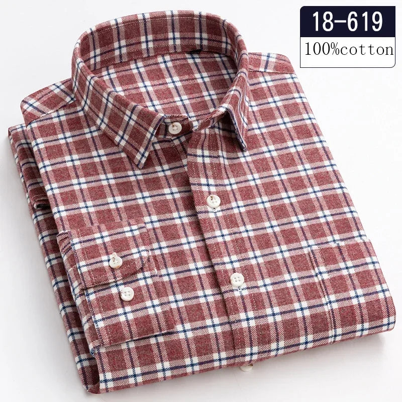 New in shirt high quality 100%cotton sanding long-sleeve shirts for men slim fit casual shirt soft designer plaid casual clothes