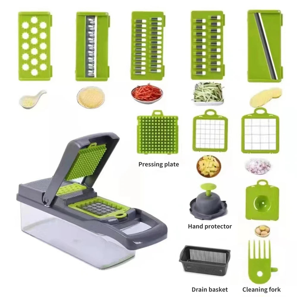 12/16pcs Vegetable Cutter Multifunctional Slicer Fruit Potato Peeler Carrot Grater Kitchen Accessories Basket Vegetable Slicer