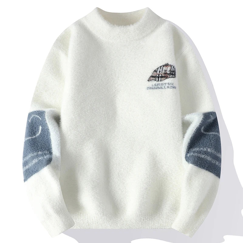 Men's Kintted Long Sleeved Sweater Men Solid Color Sweater Autumn/winter Soft Warm Comfortable Tops Thick Warm Wool Pullovers