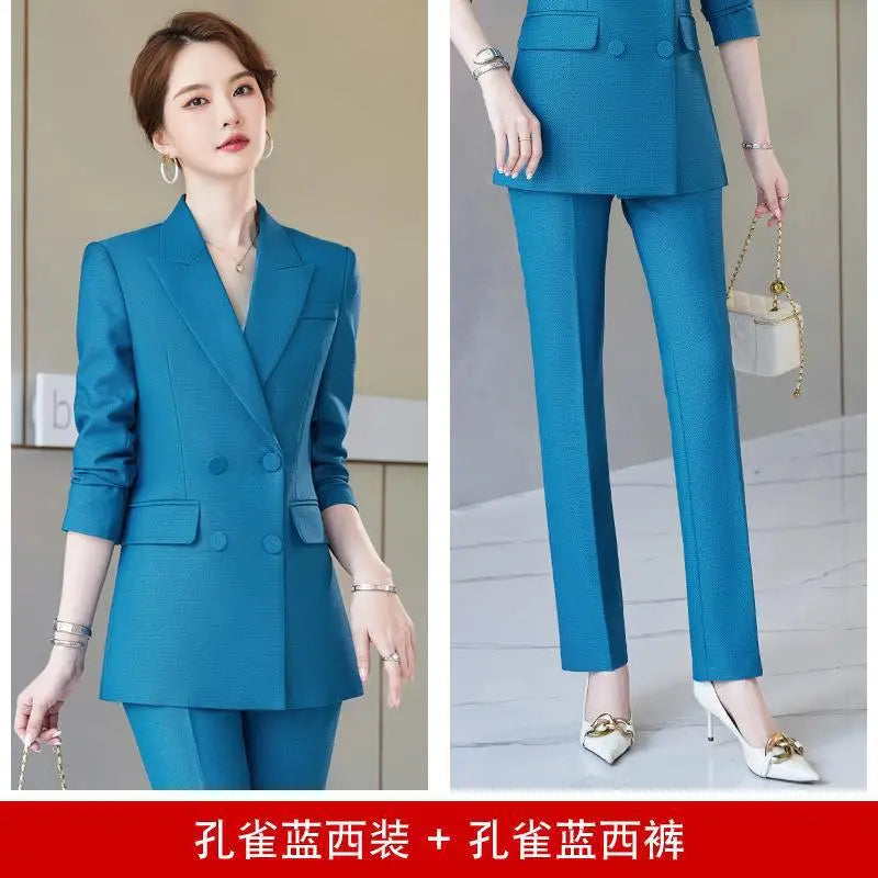 Double-Breasted Suit Jacket Women's Professional Set Autumn Winter British Style Fashionable Korean Version Formal Wear