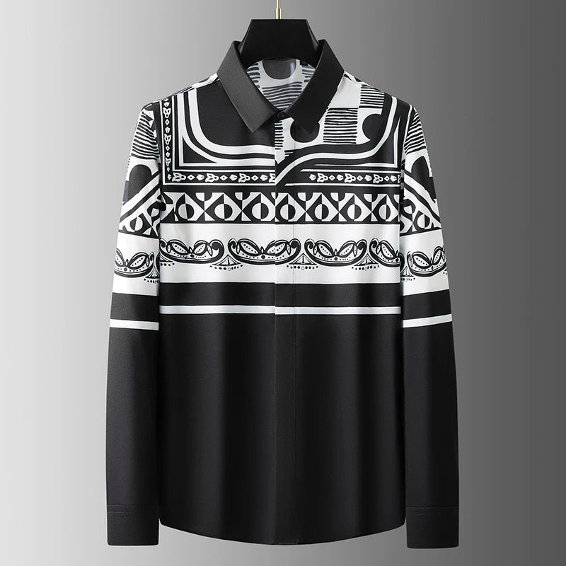 2025 new men's shirt 3D printed men's shirt casual long-sleeved lapel fashion design loose top large size xs-6xl soft fabric