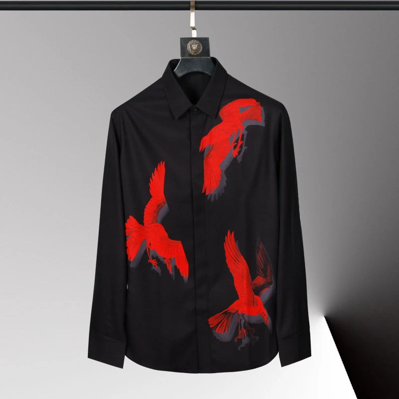 2025 new men's shirt 3D printed men's shirt casual long-sleeved lapel fashion design loose top large size xs-6xl soft fabric