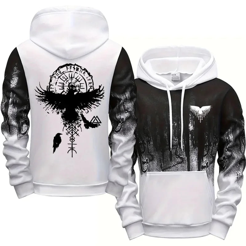 Autumn Winter Men Hoodie Viking Raven Print Sweatshirt Warm Comfortable Outdoor Fashion Top Quality Casual Outwear Male Clothing