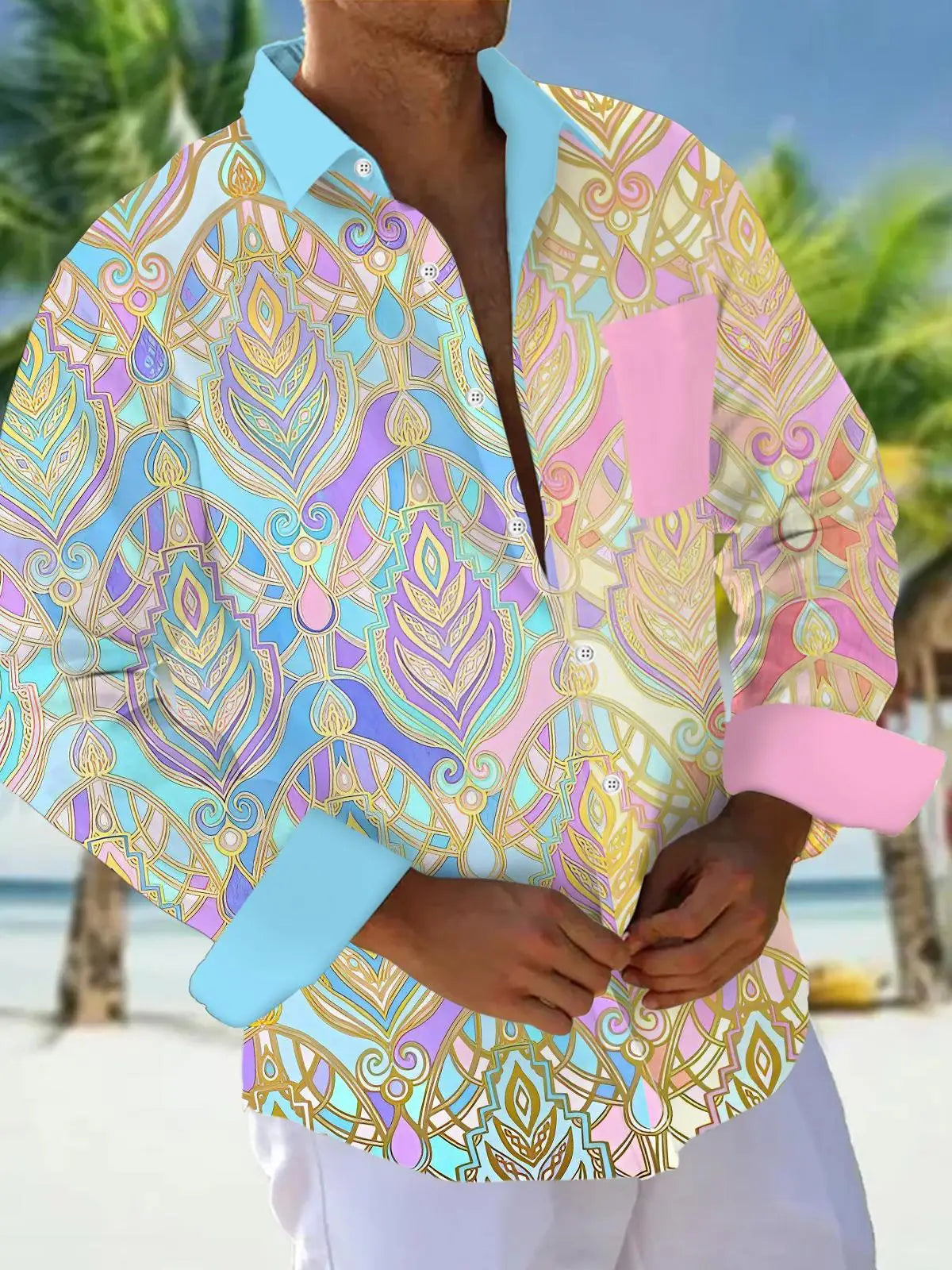 Men's shirts, button down shirts, casual shirts, spring and summer, printed long sleeves, daily, fashionable, comfortable
