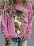 2025 Women's Animal Cat Graphic Sweatshirts 3D Prints O-Neck Long Sleeve Tops Women's Apparel Y2K Streetwears Fall Pullover