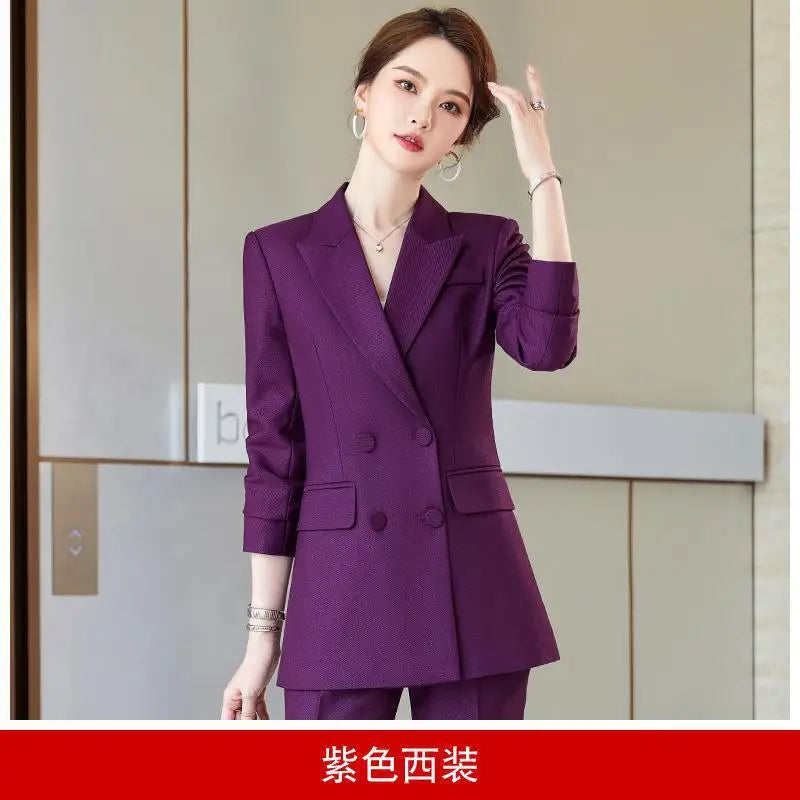 Double-Breasted Suit Jacket Women's Professional Set Autumn Winter British Style Fashionable Korean Version Formal Wear