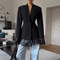 Lace Trimmed Single Breasted Blazer Long Sleeve Tailored Slim Women 2025 Autumn Elegant Suit Jacket Office Party Chic Lady Coat