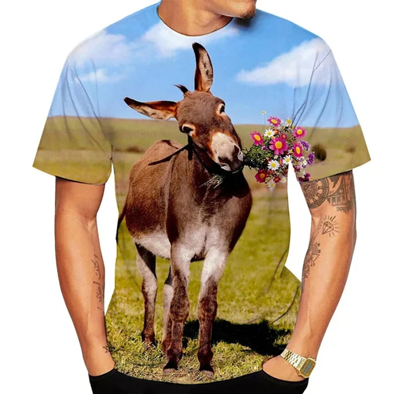 Funny Donkey T-Shirts Animal 3D Print Men Streetwear Casual Short Sleeve T Shirts Oversized Harajuku Kid Top Tees Clothing