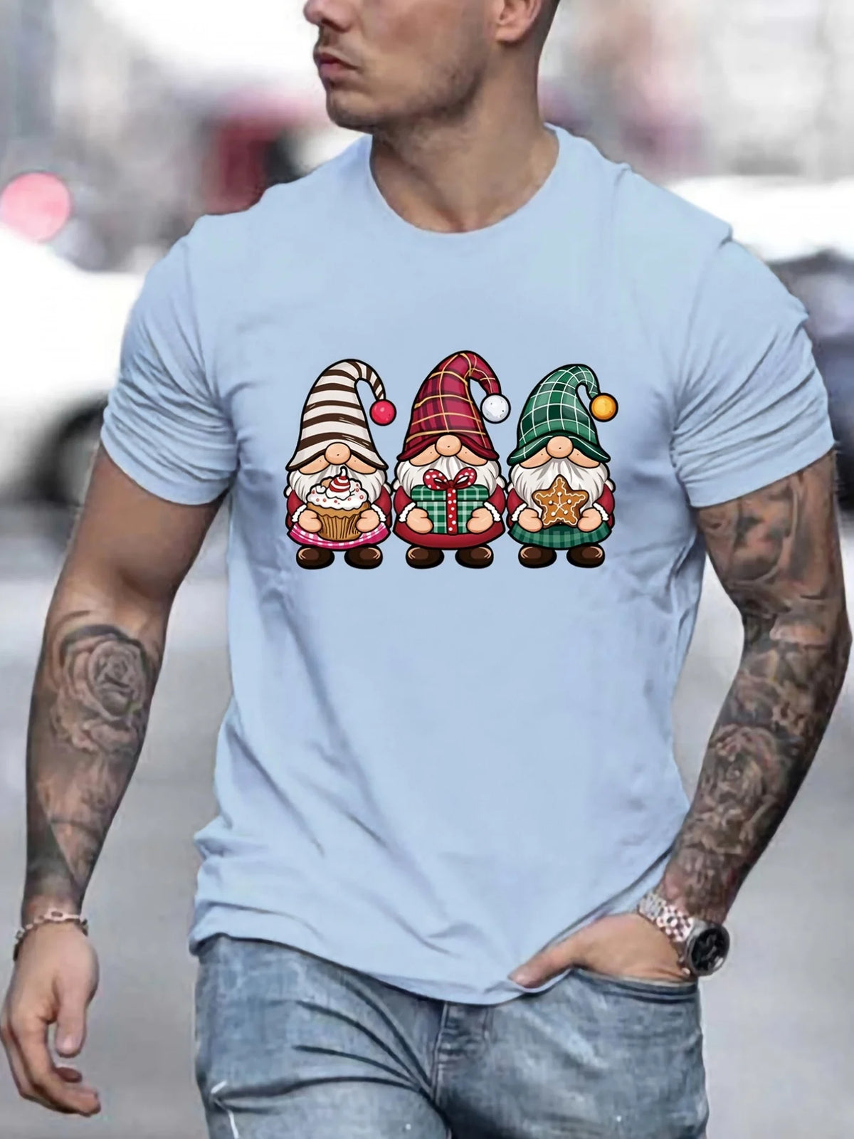 Christmas Festive Gnomes Graphic T Shirts Summer Kids Clothing Men's Shirts Crew Neck Short Sleeve T-Shirts Fashion Man Clothes