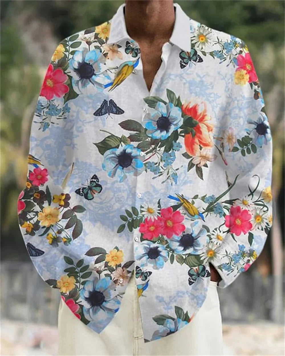 Men's long sleeve shirt High quality 3D printed shirt, floral pattern, spring and autumn, casual and stylish, comfortable fabric