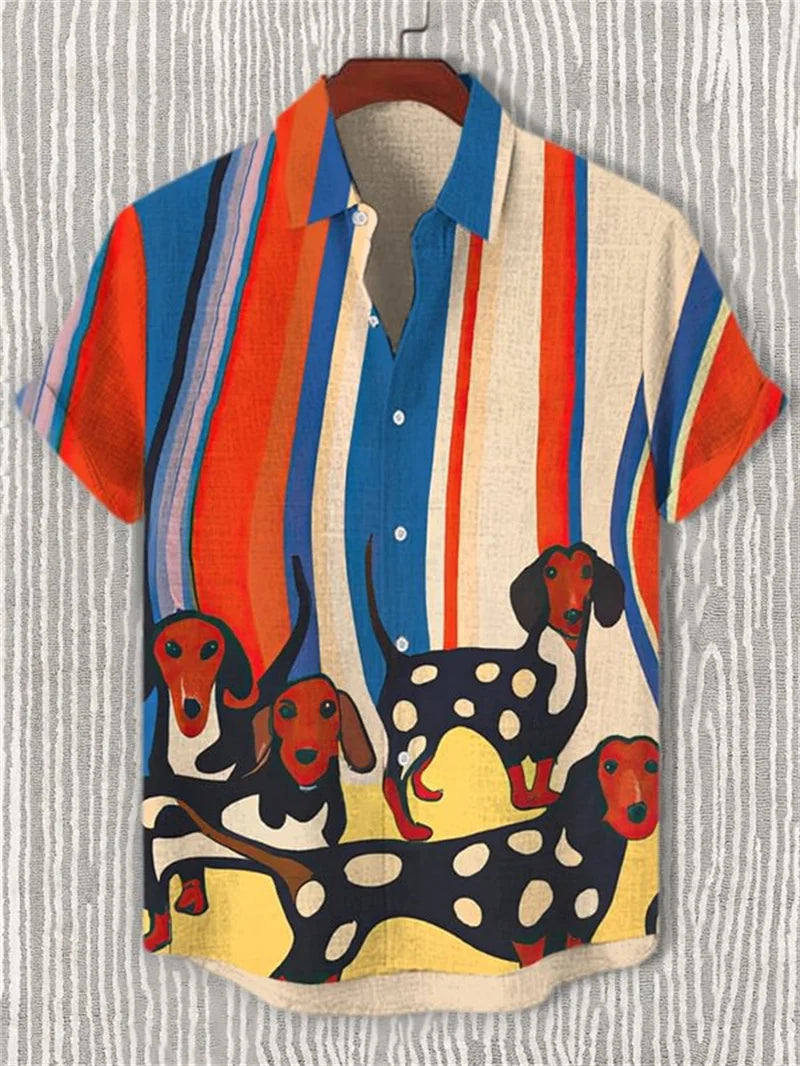 2025 Summer Fashion Stripe Printed Men's Printed Short sleeved Shirt Street Daily Business Casual Men's Shirt Top