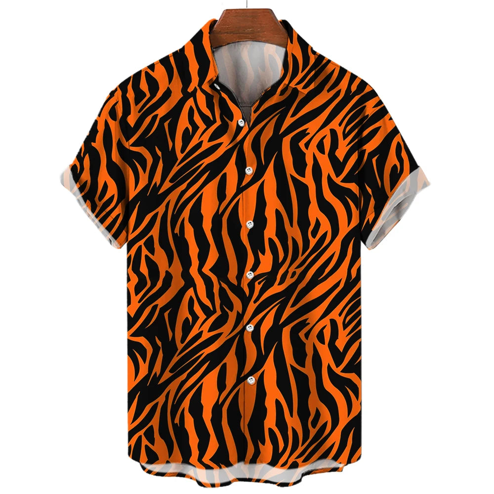 Fashion Leopard Men's Short Sleeve Shirt Oversize Loose Fit Stylish Shirt for Men Lapel Trend Casual Button Up Men's Clothing