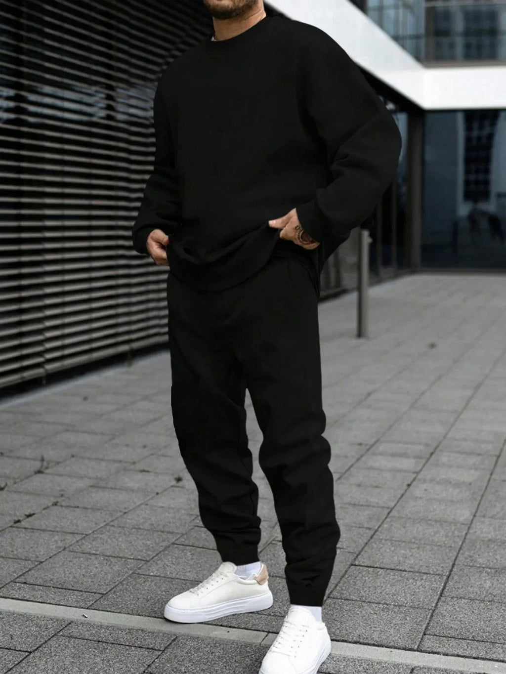 Mens Tracksuit Solid Color Sweatshirt Casual Sports Jogging Clothing Hip Hop Autumn Winter Sportswear Single Piece Tops Pants