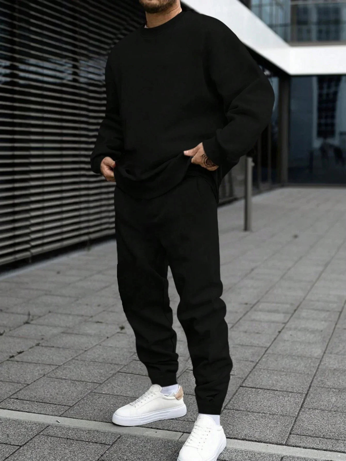 Mens Tracksuit Solid Color Sweatshirt Casual Sports Jogging Clothing Hip Hop Autumn Winter Sportswear Single Piece Tops Pants