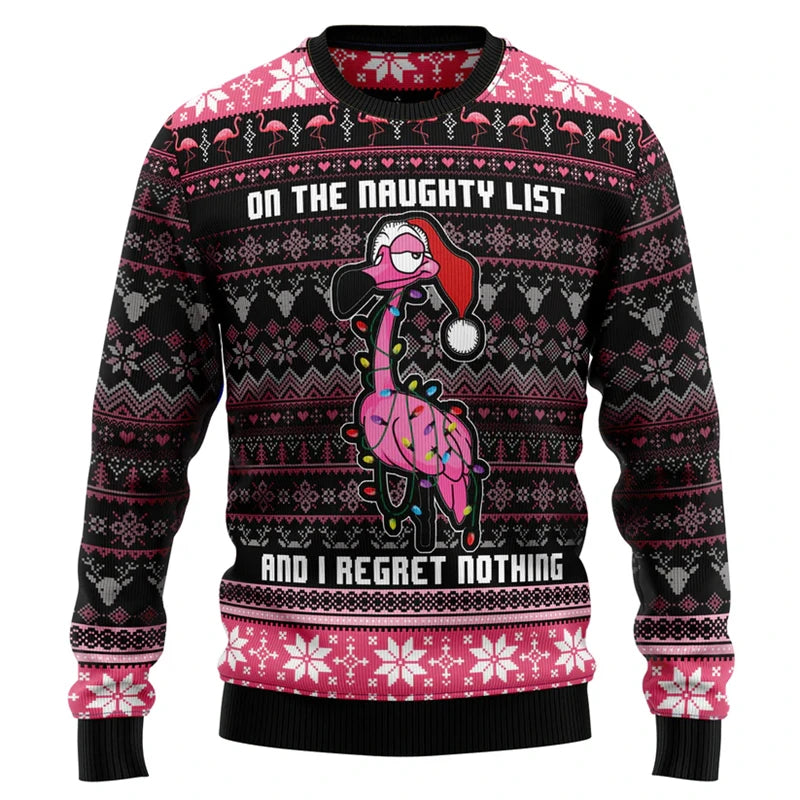 Funny Flamingo Graphic Ugly Christmas Sweater Autumn Holiday Wear 3D Printed Sweatshirt Loose Streetwear Pullovers Mens Clothing