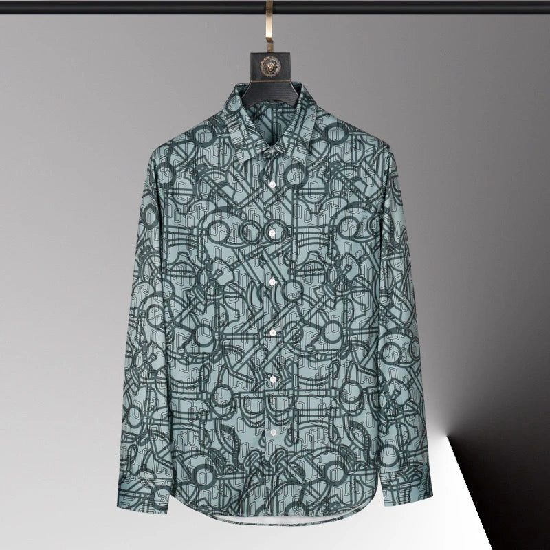 2025 new men's shirt 3D printed men's shirt casual long-sleeved lapel fashion design loose top large size xs-6xl soft fabric
