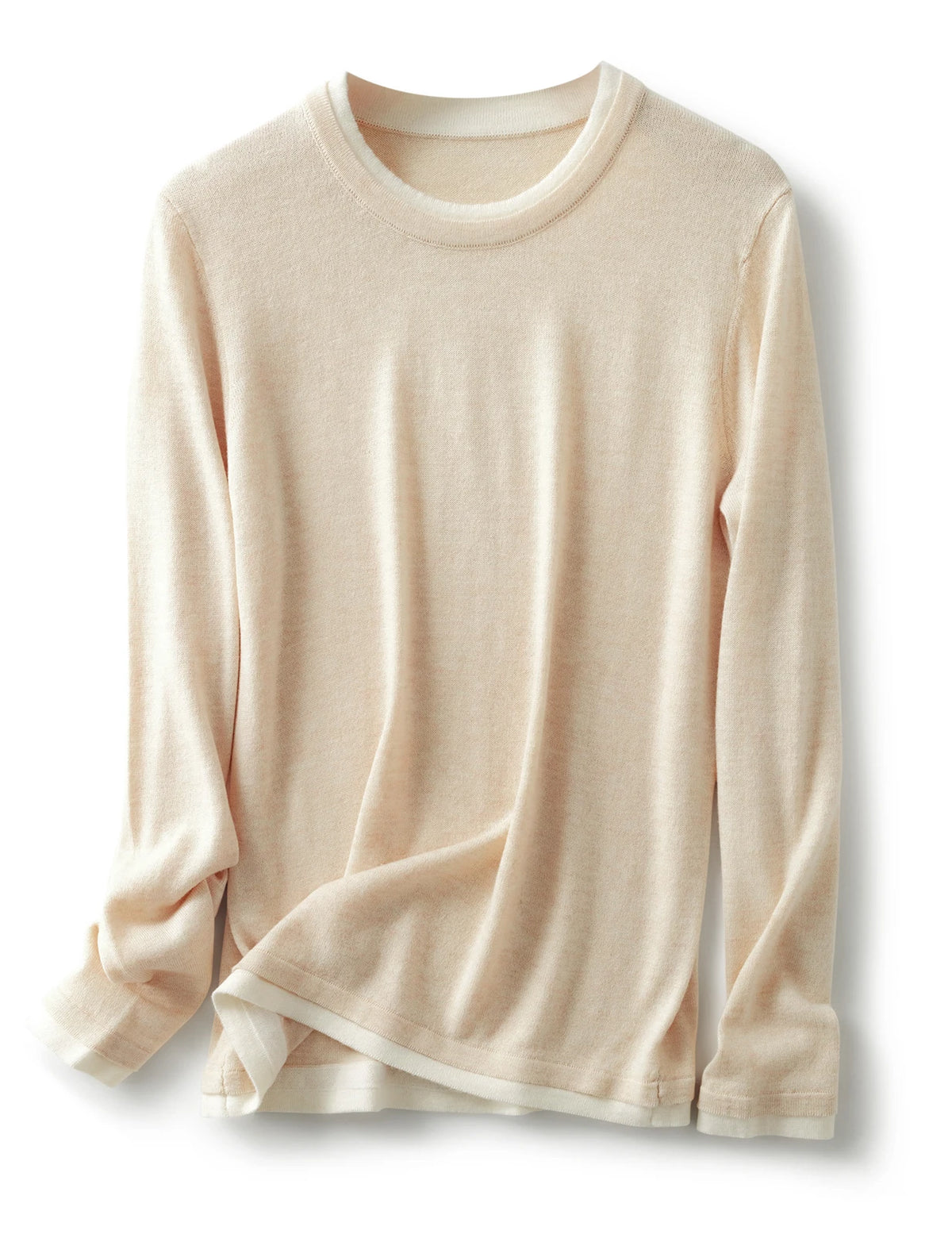 Top Women O Neck Thin T-Shirt Knit New Pullover Summer Spring Fashion Basic Long Sleeve Wool Fake Two Pieces Soft Woman Clothing
