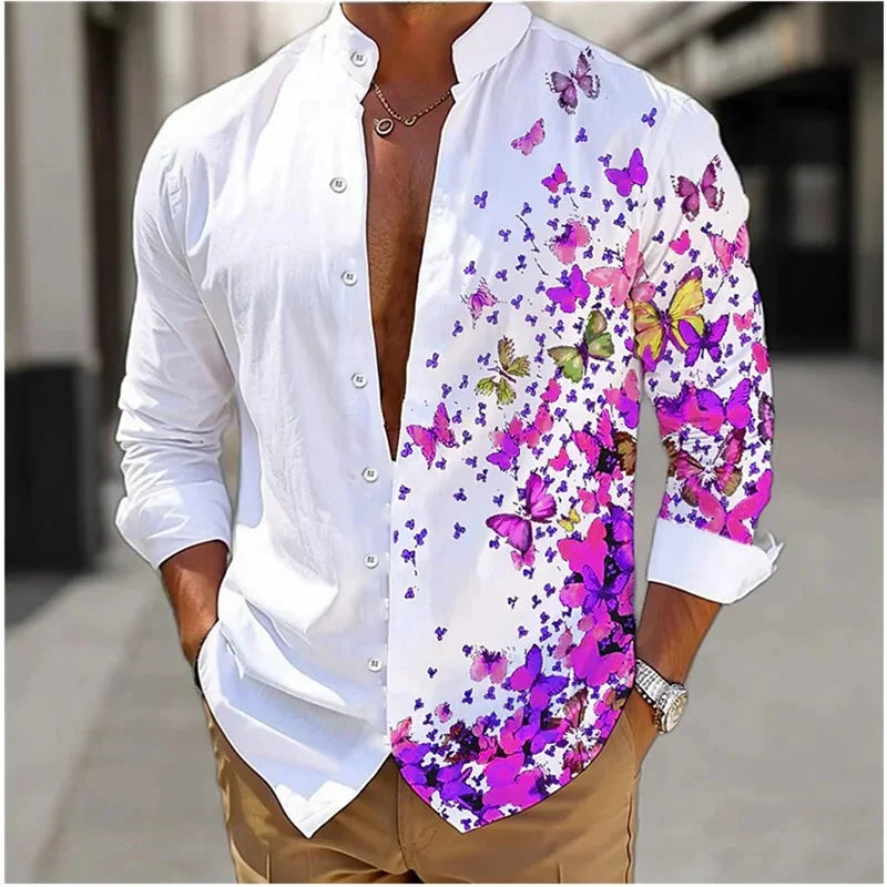 Men's long sleeve shirt High quality 3D printed shirt, floral pattern, spring and autumn, casual and stylish, comfortable fabric
