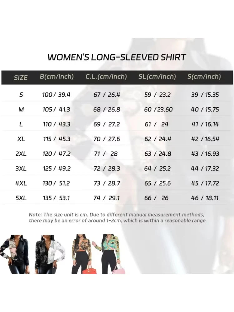 New Summer Fashion Women's Lapel Shirt Big Size Button Long Sleeve Daily Weekend V Neck Tops Floral Printed Loose Casual Shirt