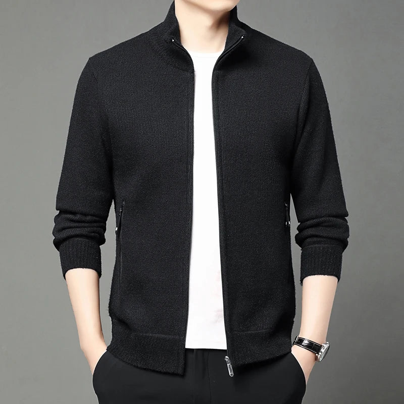 Premium Thick Korean Fleece Warm New Brand Casual Fashion Stand Collar Men Zipper Jacket Slim Fit Autumn Winter Coats