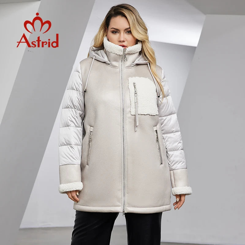 Astrid Women's Winter Jacket 2023 Plus Size Long Bio Down Jackets Stitching Design Thick Fleece Hooded Quilted Coat Women Parka