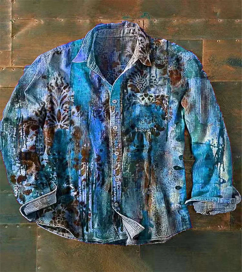 Men's Long Sleeve Shirt Brand New Fashion Casual, 100% Linen Versatile, Fashionable, Printed, Pocket Summer