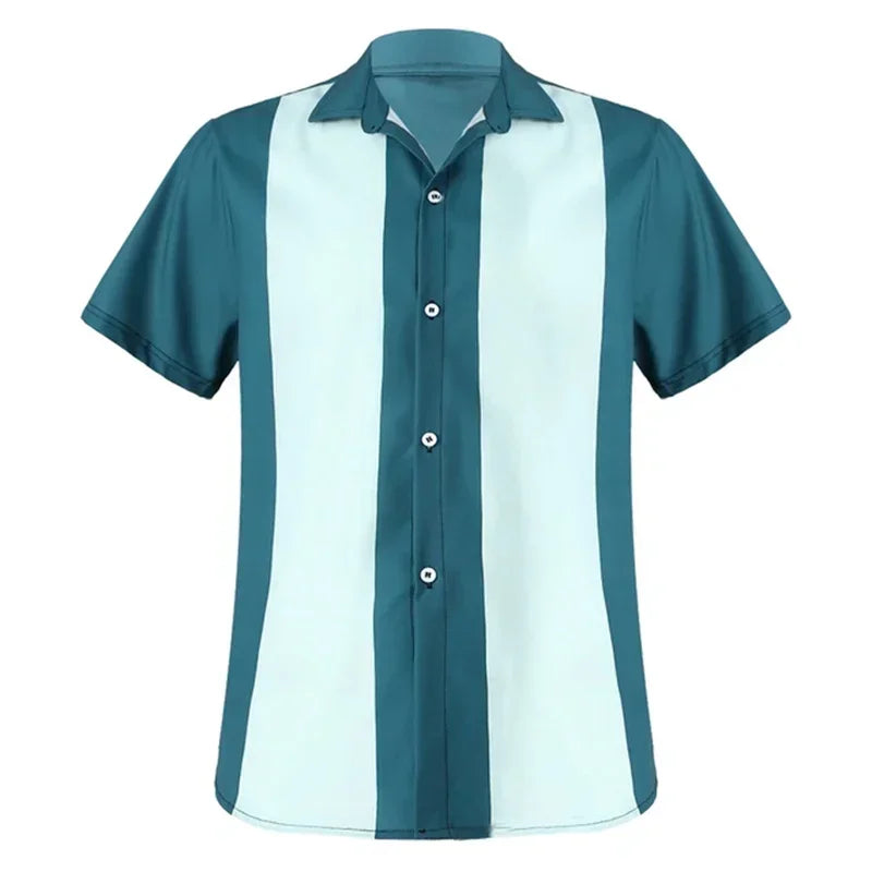 2025 Summer New Men's Bowling Shirt Vintage Short Sleeve Button Lapel Shirt Casual Multicolor Striped Shirt Fast Shipping
